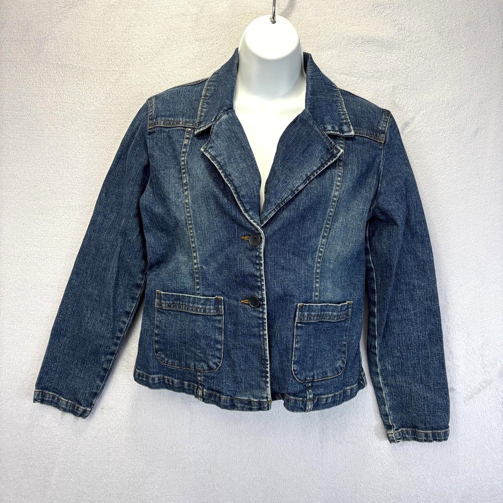 Vintage Y2K KALI Girl Denim Blazer Jacket Juniors Small Blue Stretch Casual